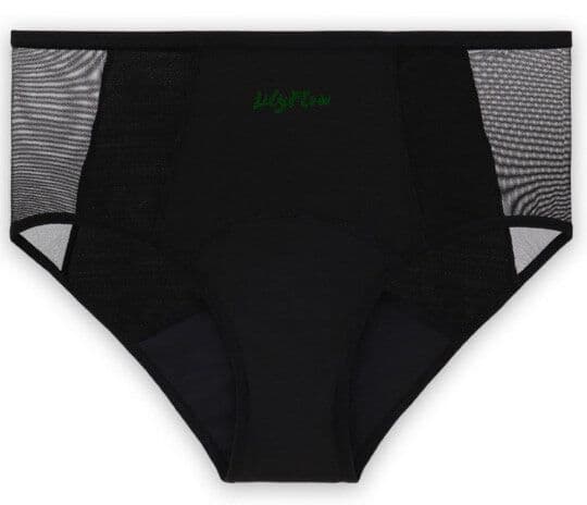 A pair of black Lilyflow period pants with mesh side panels