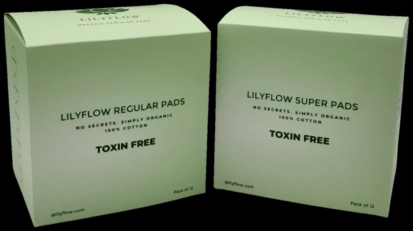 The Lilyflow Regular and Super pad boxes side by side